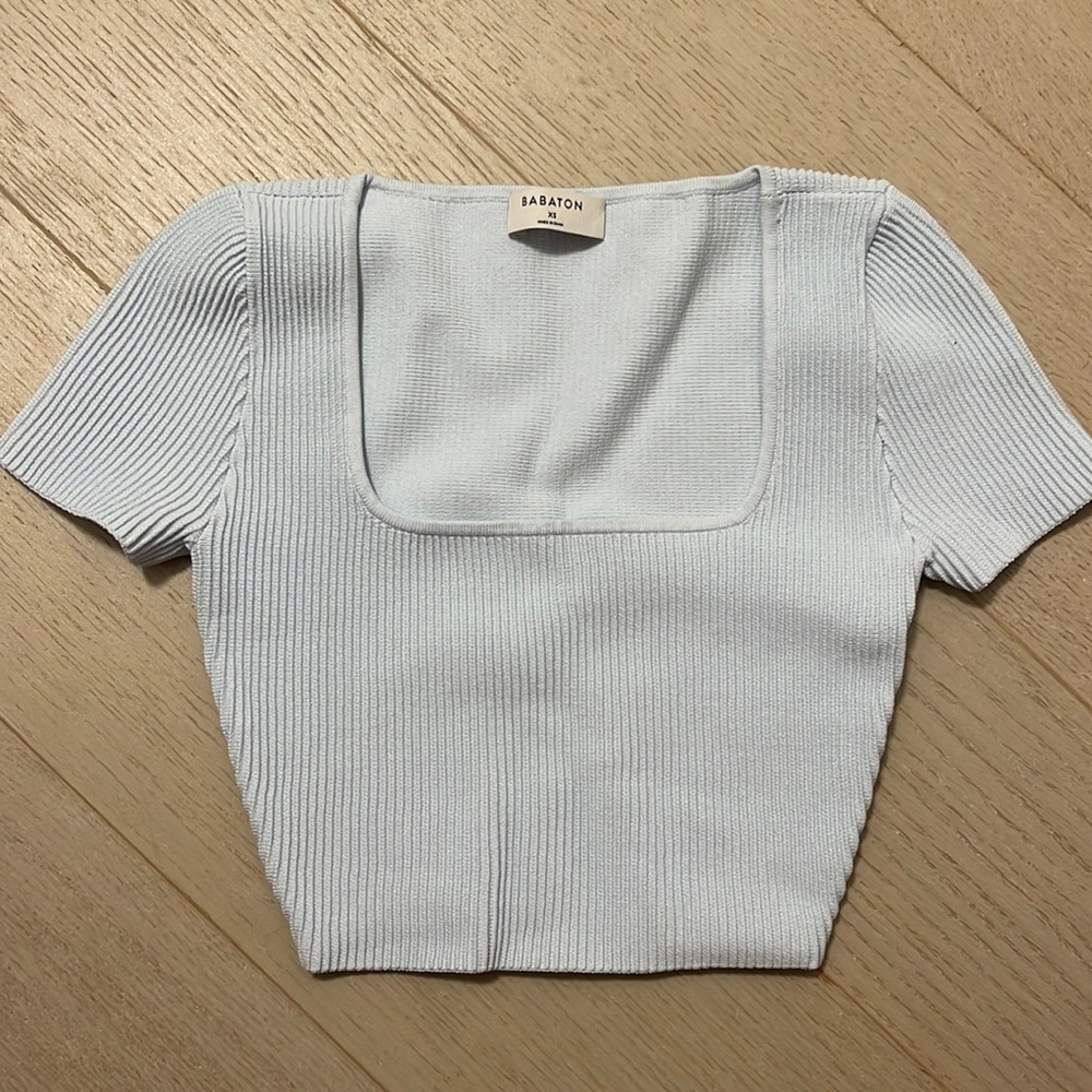 Aritzia Babaton Sculpt Knit Squareneck Top - Iceberg Blue